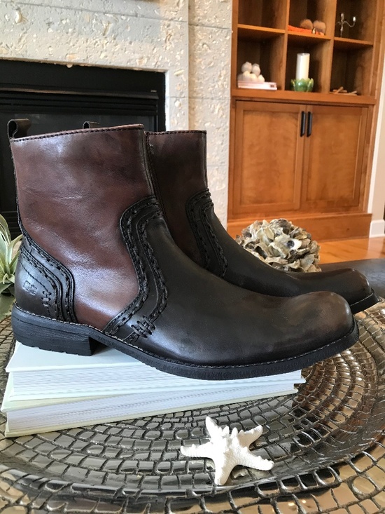 BED STU REVOLUTION TWO-TONED DISTRESSED BLACK BROWN LEATHER WESTERN GRUNGE BOOTS main image 4